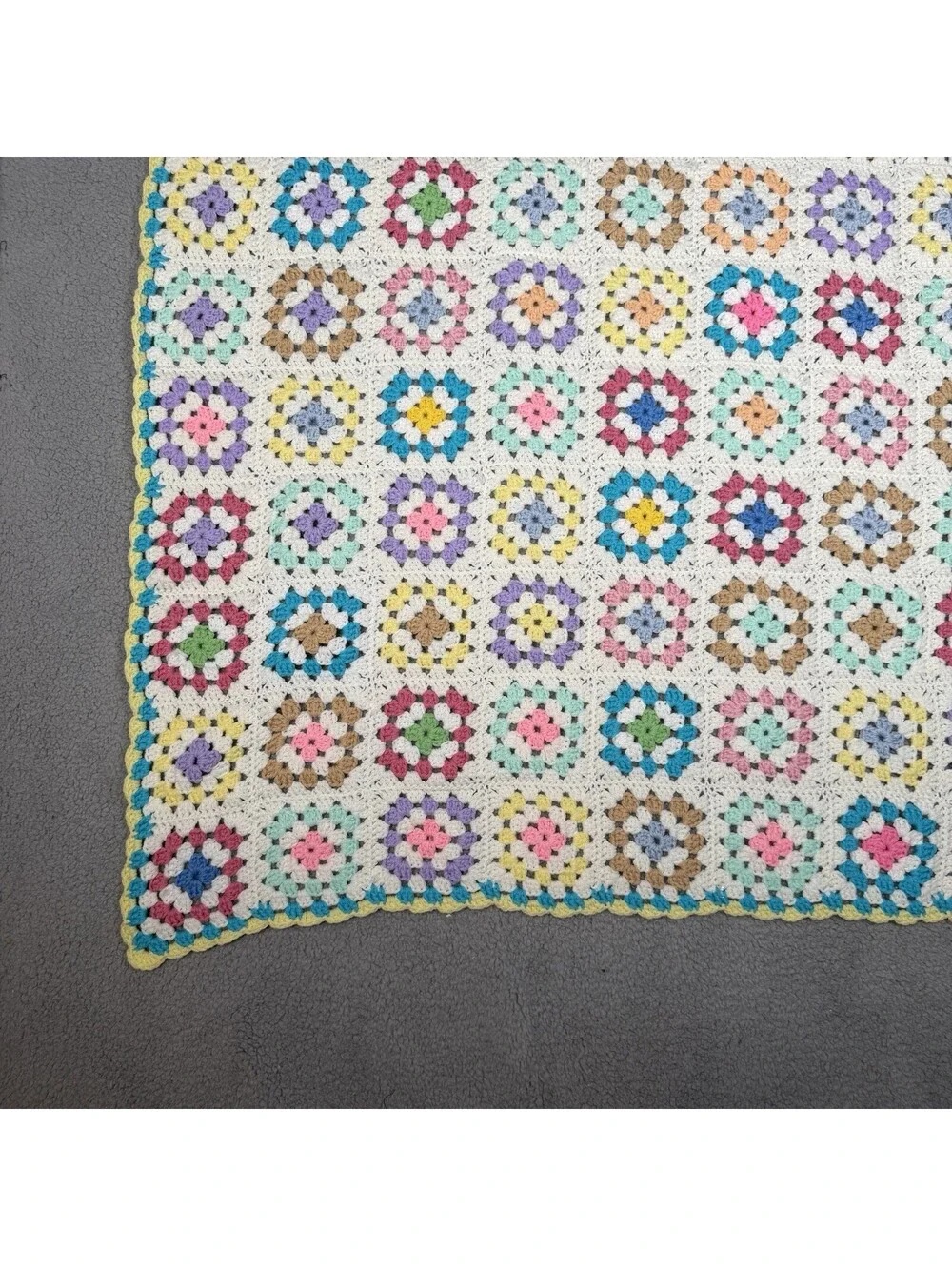Vtg Crochet Lap Blanket Granny Square Afghan Sofa Throw Cottage Core 55 x 40